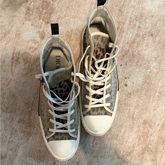 Dior Leopard-Print High-Top Sneakers in Beige and Black